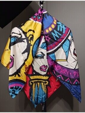 NWT Patricia Field Limited Edition Colorful Pop Art Silk Scarf 39"